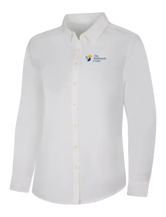 Womens White Long Sleeve Superpro React Twill Shirt w/Holdsworth Center Logo