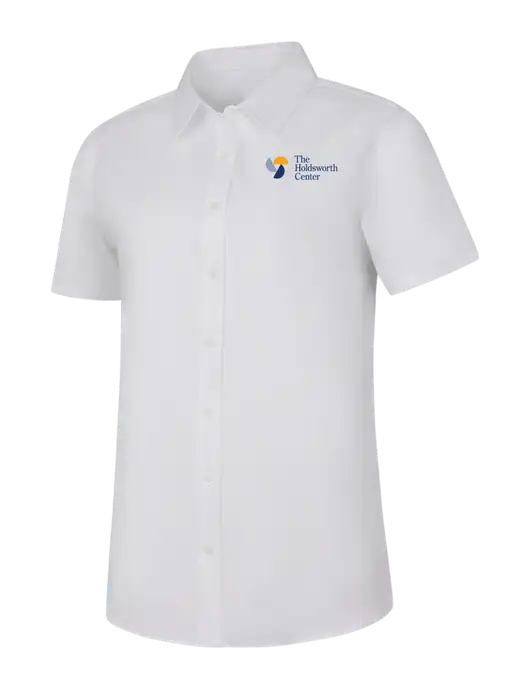 Womens White Short Sleeve Superpro React Twill Shirt w/Holdsworth Center Logo