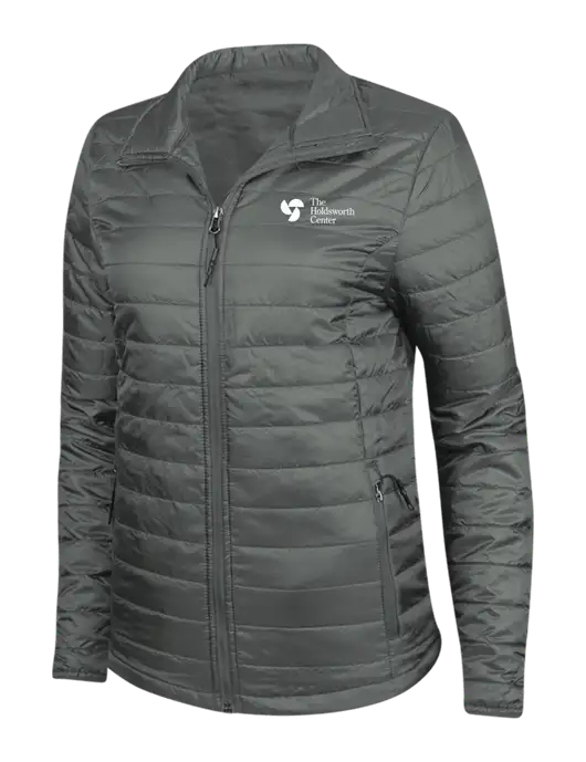 Dark Grey Womens Puffy Packable Jacket w/Holdsworth Center Logo