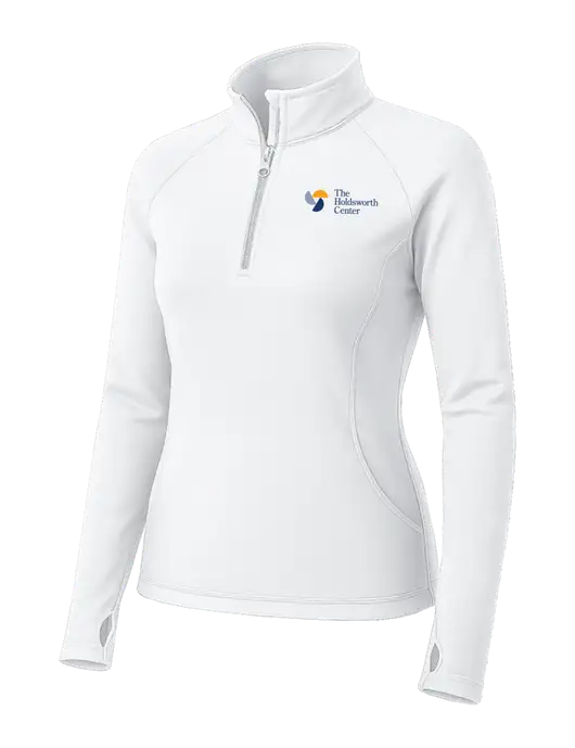 White Womens Sport Wick Stretch 1/4 Zip Pullover w/Holdsworth Center Logo