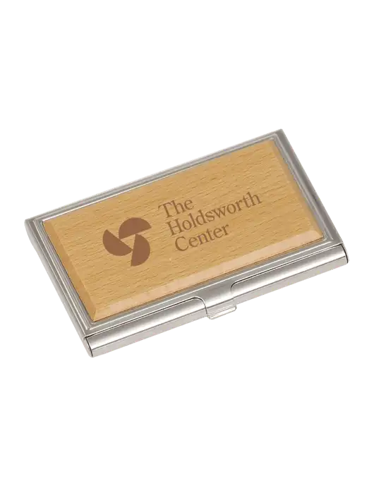 Wood & Silver Business Card Case w/Holdsworth Center Logo