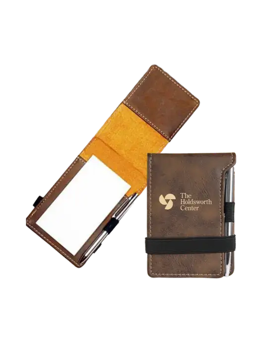 Rustic Leatherette Mini Notepad w/Pen, 3.25 x 4.75 w/Holdsworth Center Logo